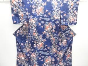 未使用品　扇面に草花模様小紋着物